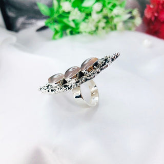 Natural Three Stone Rose Quartz Ring By Harshita Jewellery