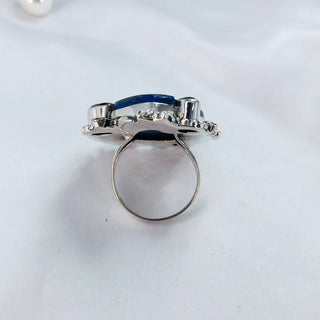 Natural Lapis Lazuli & Smokey Topaz Gemstone Ring By Harshita Jewellery