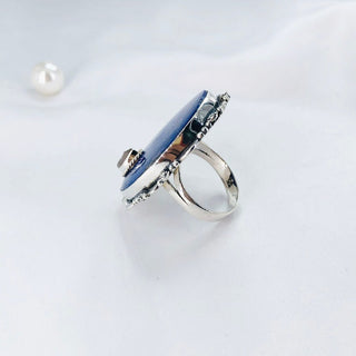 Natural Lapis Lazuli And Rough Rose Quartz Ring By Harshita Jewellery