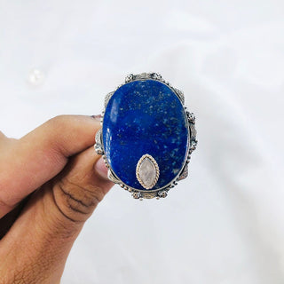 Natural Lapis Lazuli And Rough Rose Quartz Ring By Harshita Jewellery