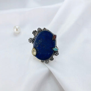 Natural Lapis Lazuli, Amazonite, Garnet & Citine Ring By Harshita Jewellery
