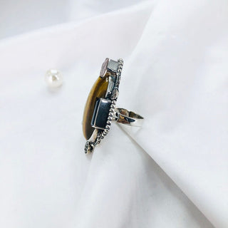 Natural Tigers eye, Rose quartz, Amethyst, ruby ring By Harshita Jewellery