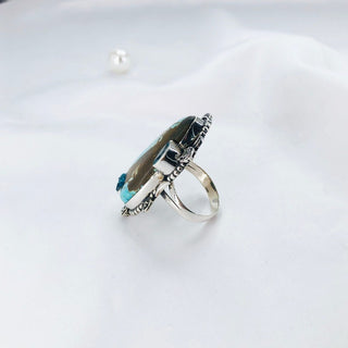Natural Turquoise, Apatite & Blue Topaz Ring By Harshita Jewellery