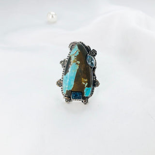 Natural Turquoise, Apatite & Blue Topaz Ring By Harshita Jewellery