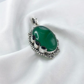 Natural Green Onyx And Amethyst Pendant By Harshita Jewellery