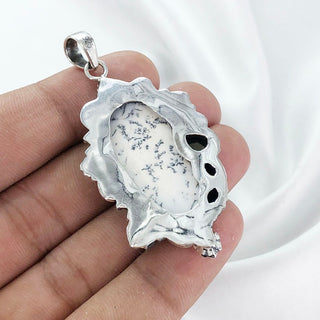 Natural Dendrite Opal, Black Onyx And Green Onyx Pendant By Harshita Jewellery
