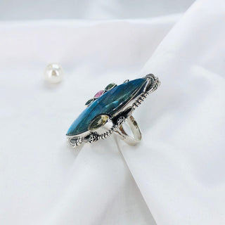 Natural Labradorite, Ruby, Peridot, Smokey Topaz & Citrine Ring By Harshita Jewellery