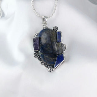 Natural Labradorite, Amethyst & Lapis Lazuli Pendant By Harshita Jewellery