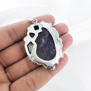 Natural Charoite, Apatite, Rose Quartz& White Opal Pendant By Harshita Jewellery