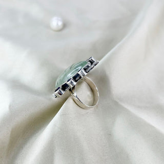 Natural Prehnite & Amethyst Ring By Harshita Jewellery