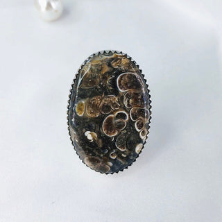 Natural Turritella Jasper Gemstone Ring By Harshita Jewellery
