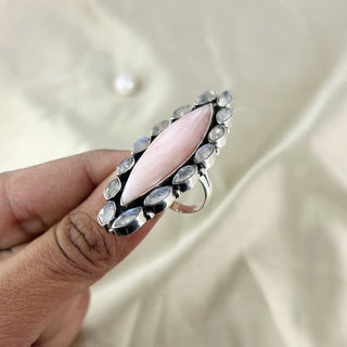 Natural Pink Opal & Moonstone Ring By Harshita Jewellery