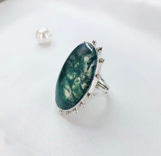 Natural Moss Agate Ring By Harshita Jewellery