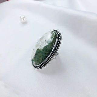 Natural Green moss Agate Ring By Harshita Jewellery