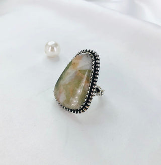 Natural Prehnite Gemstone Ring By Harshita Jewellery