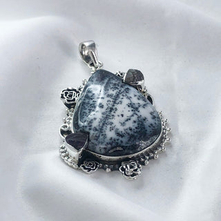 Natural Dendrite Opal & Raw Amethyst Gemstone Pendant By Harshita Jewellery