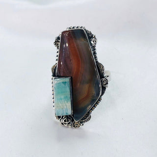Natural Botswana Agate And Amazonite  Ring By Harshita Jewellery