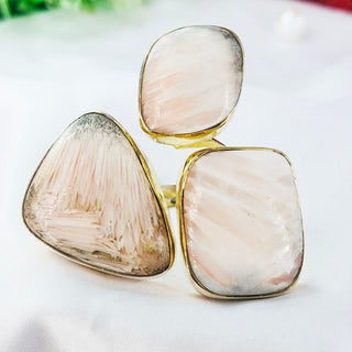Natural Pink Scolecite Ring By Harshita Jewellery