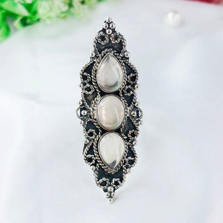 Natural Three Stone Rose Quartz Ring By Harshita Jewellery