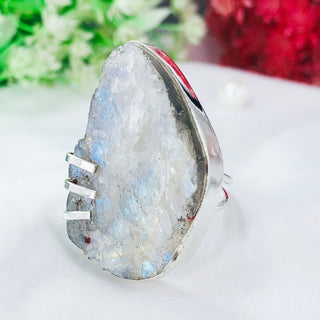Natural Raw Rainbow Moonstone Ring By Harshita Jewellery