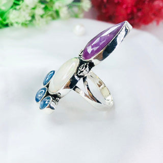 Pink ruby, Opal & Kyanite gemstone ring By Harshita Jewellery