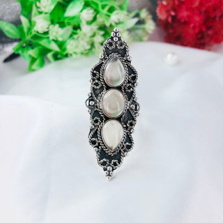 Natural Three Stone Rose Quartz Ring By Harshita Jewellery