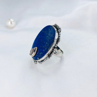 Natural Lapis Lazuli And Rough Rose Quartz Ring By Harshita Jewellery