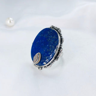 Natural Lapis Lazuli And Rough Rose Quartz Ring By Harshita Jewellery