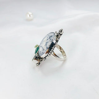 Natural Dendrite Opal, Peridot & Green Sapphire Gemstone Ring By Harshita Jewellery