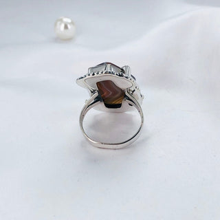 Natural Botswana Agate, Garnet, Citrine, Green Onyx Ring By Harshita Jewellery