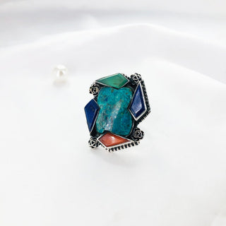 Natural Chrysocolla, Green onyx, Carnelian & lapis lazuli Ring By Harshita Jewellery