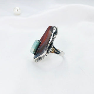Natural Botswana Agate And Amazonite  Ring By Harshita Jewellery