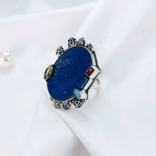 Natural Lapis Lazuli, Amazonite, Garnet & Citine Ring By Harshita Jewellery