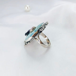 Natural Larimar, Pink Opal, Amethyst Ring By Harshita Jewellery
