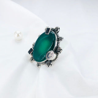Green Onyx,Garnet & Topaz Gemstone Ring By Harshita Jewellery