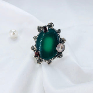 Green Onyx,Garnet & Topaz Gemstone Ring By Harshita Jewellery