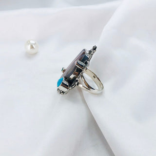 Natural Botswana Agate, Pink opal, Green onyx & Turquoise Ring By Harshita Jewellery