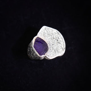 African Amethyst Raw Ring, Handmade Gemstone Jewelry, 925 Sterling Silver, Women's Statement Ring