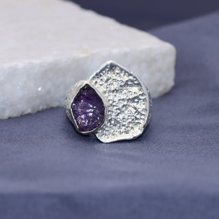 African Amethyst Raw Ring, Handmade Gemstone Jewelry, 925 Sterling Silver, Women's Statement Ring