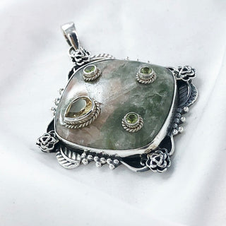 Natural Vessonite, Peridot & Citrine Pendan By Harshita Jewellery