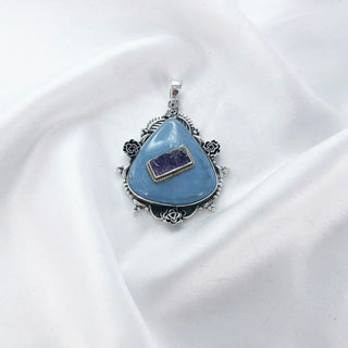 Natural Blue Opal & Amethyst Gemstone Pendant By Harshita Jewellery