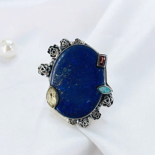 Natural Lapis Lazuli, Amazonite, Garnet & Citine Ring By Harshita Jewellery