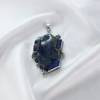 Natural Labradorite, Amethyst & Lapis Lazuli Pendant By Harshita Jewellery