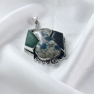 Natural K2 jasper, Green Onyx & Black Onyx Pendant By Harshita Jewellery