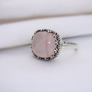 Rose Quartz Ring, Handmade Gemstone Jewelry, 925 Sterling Silver, Statement Ring, Jewelry for Women's