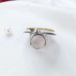Natural White Pearl & Bumble bee Jasper Ring By Harshita Jewellery