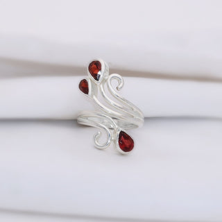 Natural Garnet Ring, 925 Sterling Silver, Handmade Gemstone Jewelry, Red Garnet Silver Ring, Jewelry for Women's