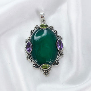 Natural Green Onyx, Amethyst & Peridot Gemstone Pendant By Harshita Jewellery