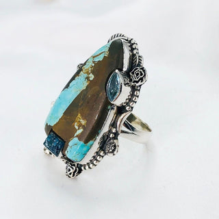 Natural Turquoise, Apatite & Blue Topaz Ring By Harshita Jewellery