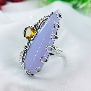 Natural Lavender Quartz & Citrine Gemstone Ring By Harshita Jewellery